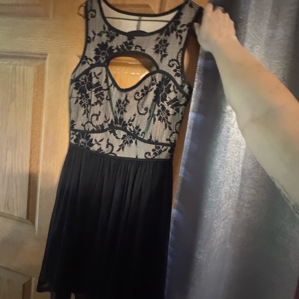 UP Black Lace Dress with Cutout Detail